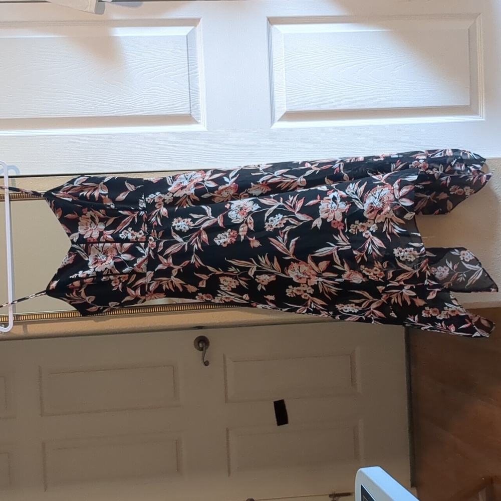 White House Black Market black floral handkerchief hem dress size 10
